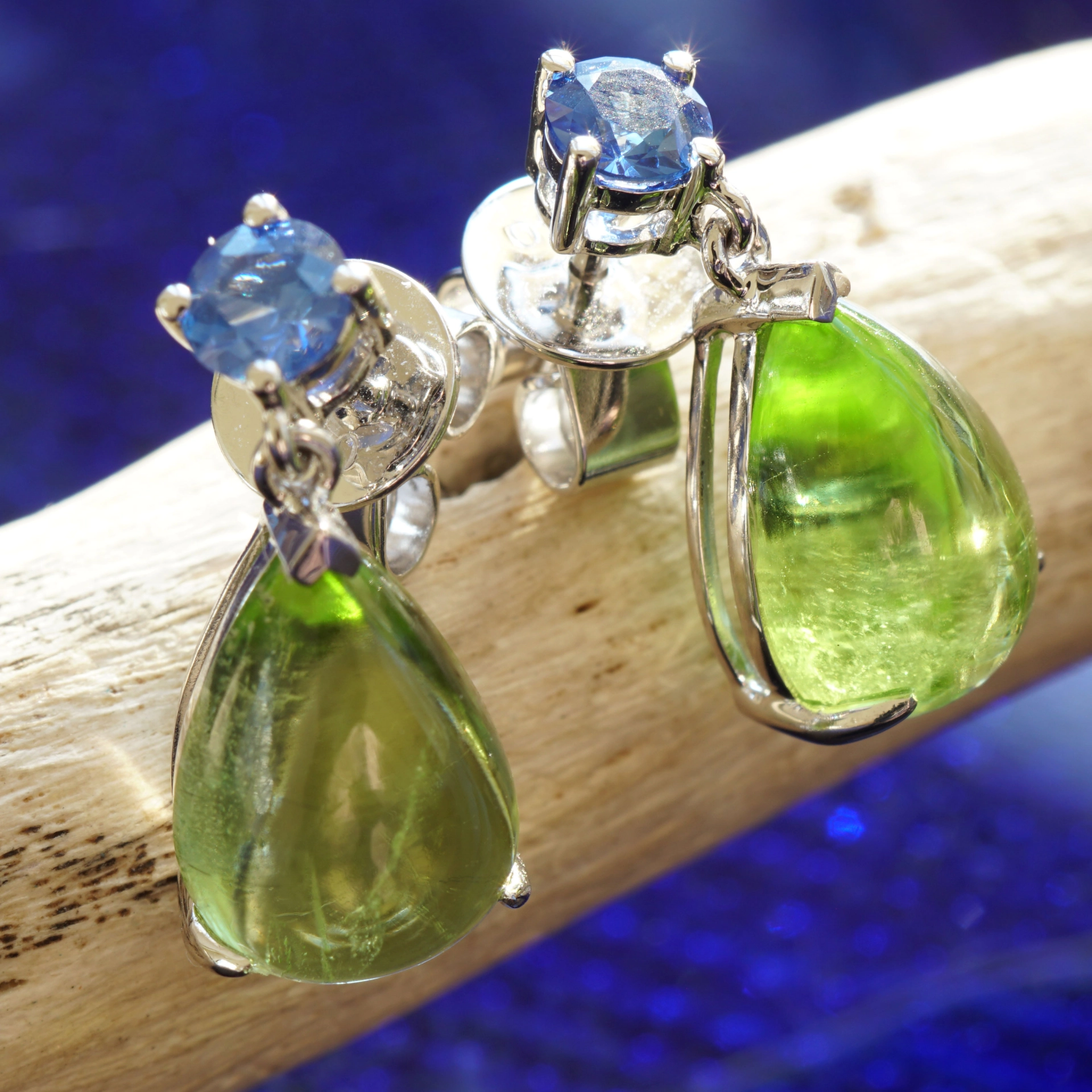 Saphir Peridot Ohrstecker 750er Weissgold...Herzensbrecher Farben Top Saphirqualität