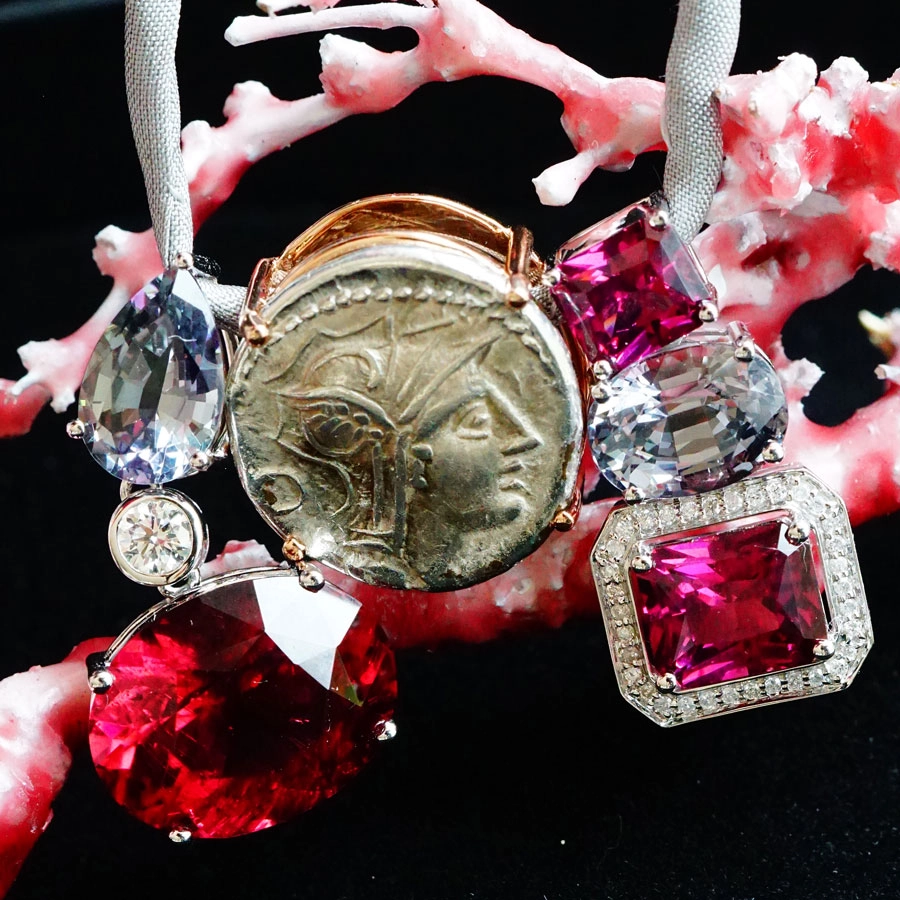 Rubelith Tansanit Brillant Anhänger 8.42 ct