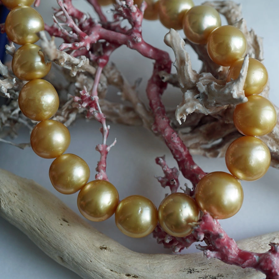 Südsee Zuchtperl Collier Gold naturfarben 12,1-15,5 mm rund-l.unrund