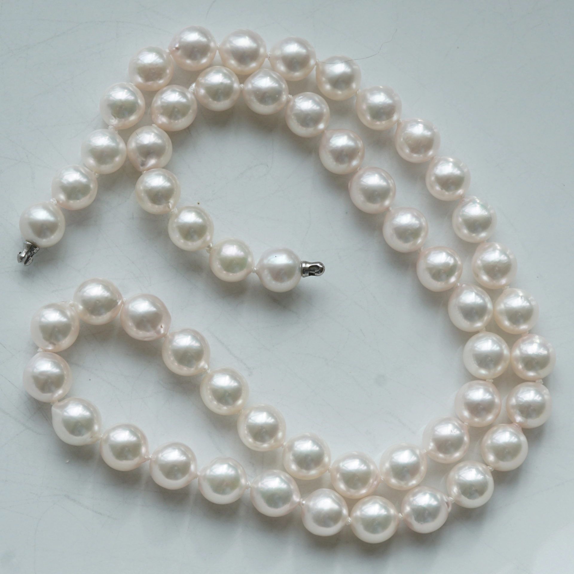 Akoya Zuchtperl Collier 7-7,5 mm rund-l.unrund weiß AAA feiner Lüster
