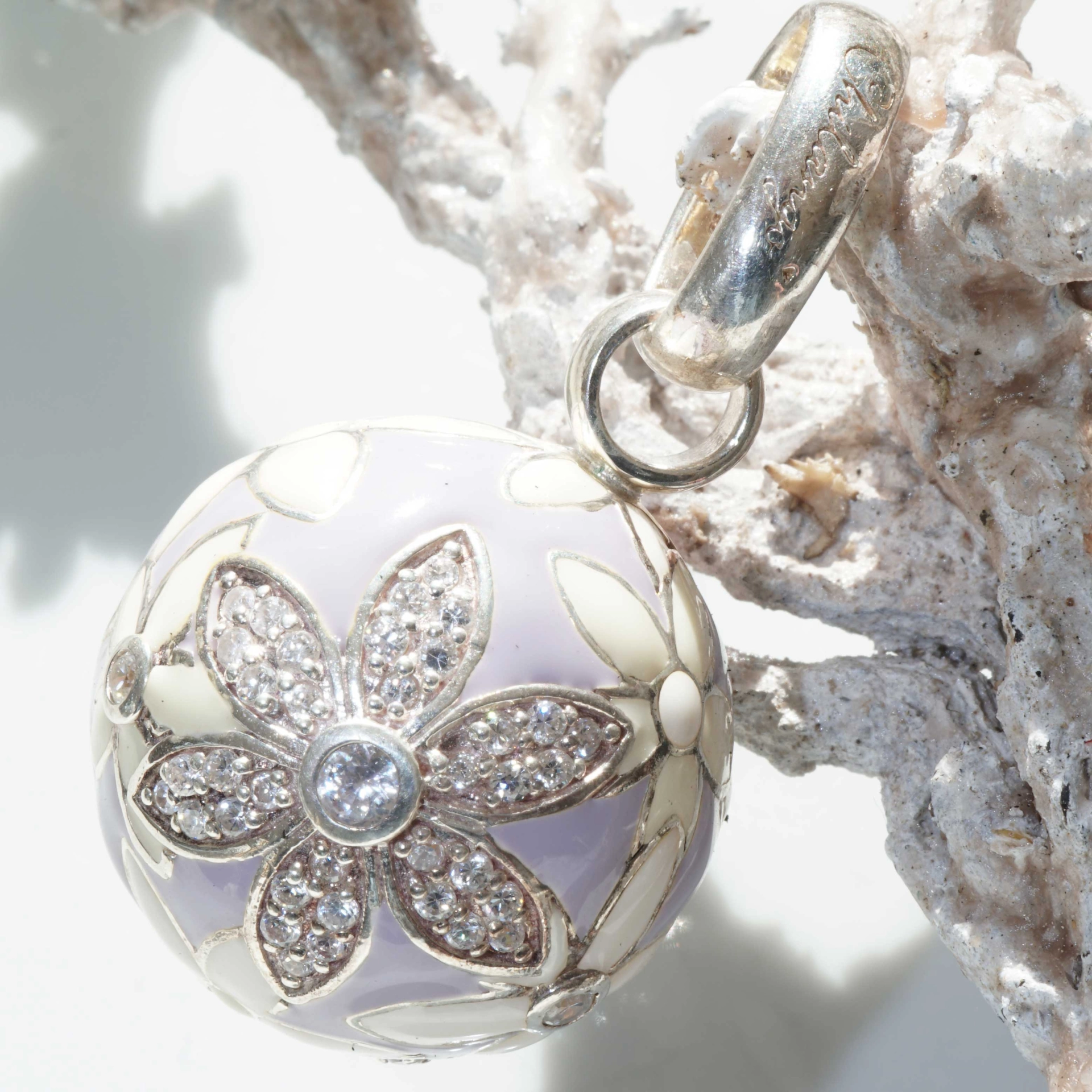 Chilango Pendant Faberge lilac Flower with Circonia 925 Silver Enamel
