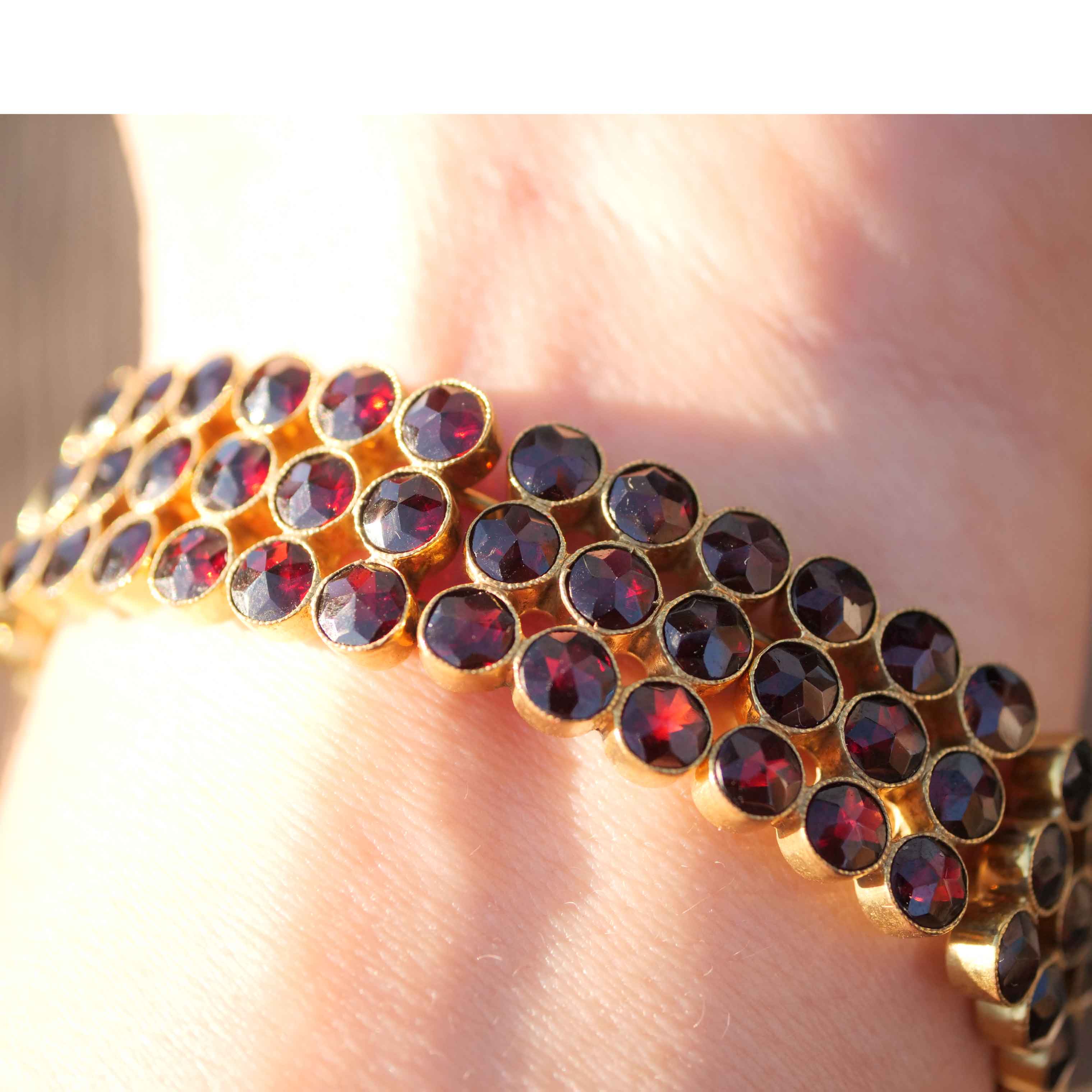 Bohemian Garnet Bracelet Silver goldplated 1900 hallmarked RF