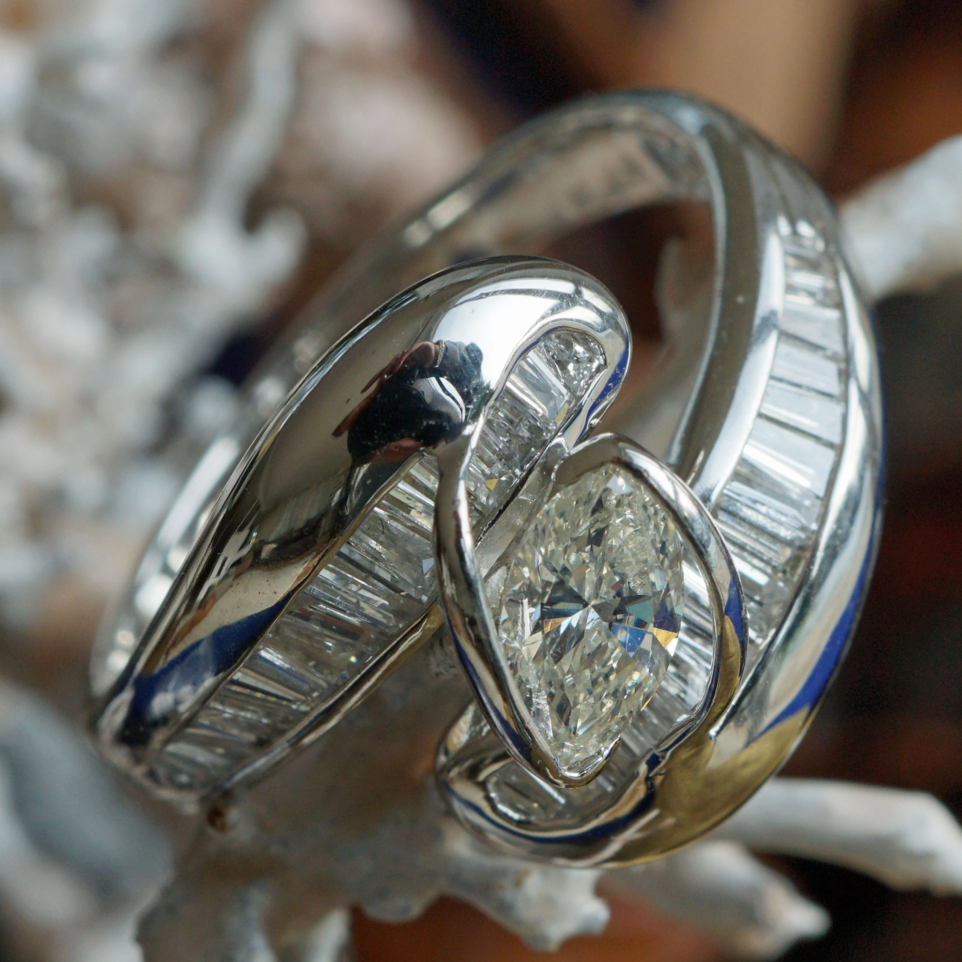 Marquise Diamond Ring Platinium over 1 ct Diamonds...very noble