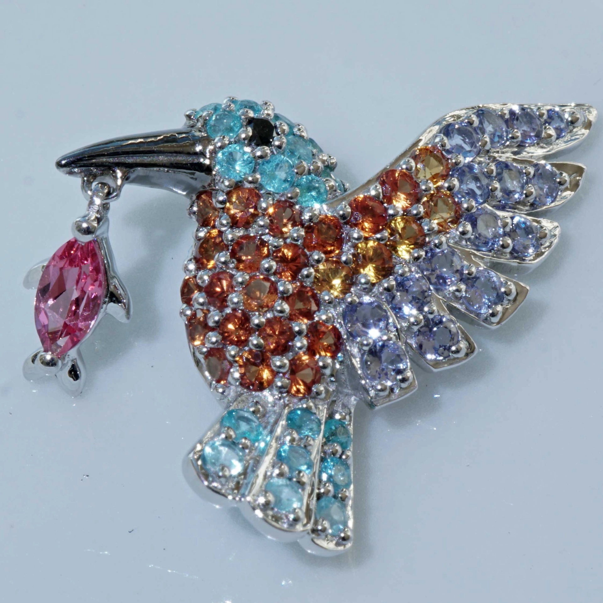 Kingfisher Pendant 18 kt White Gold with Paraiba Tourmaline and Spinel