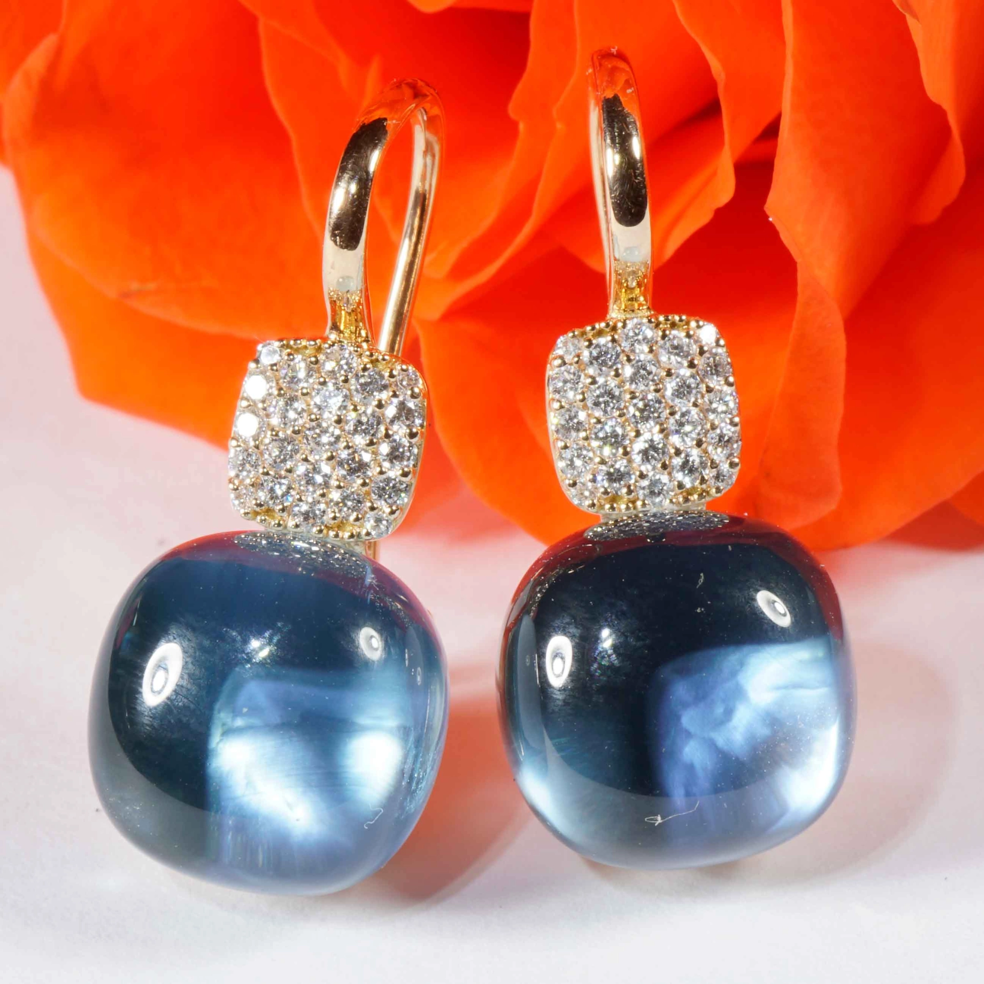 Bluetopaz Brilliant Earrings 18 kt Rose Gold...modern Design so stunning 