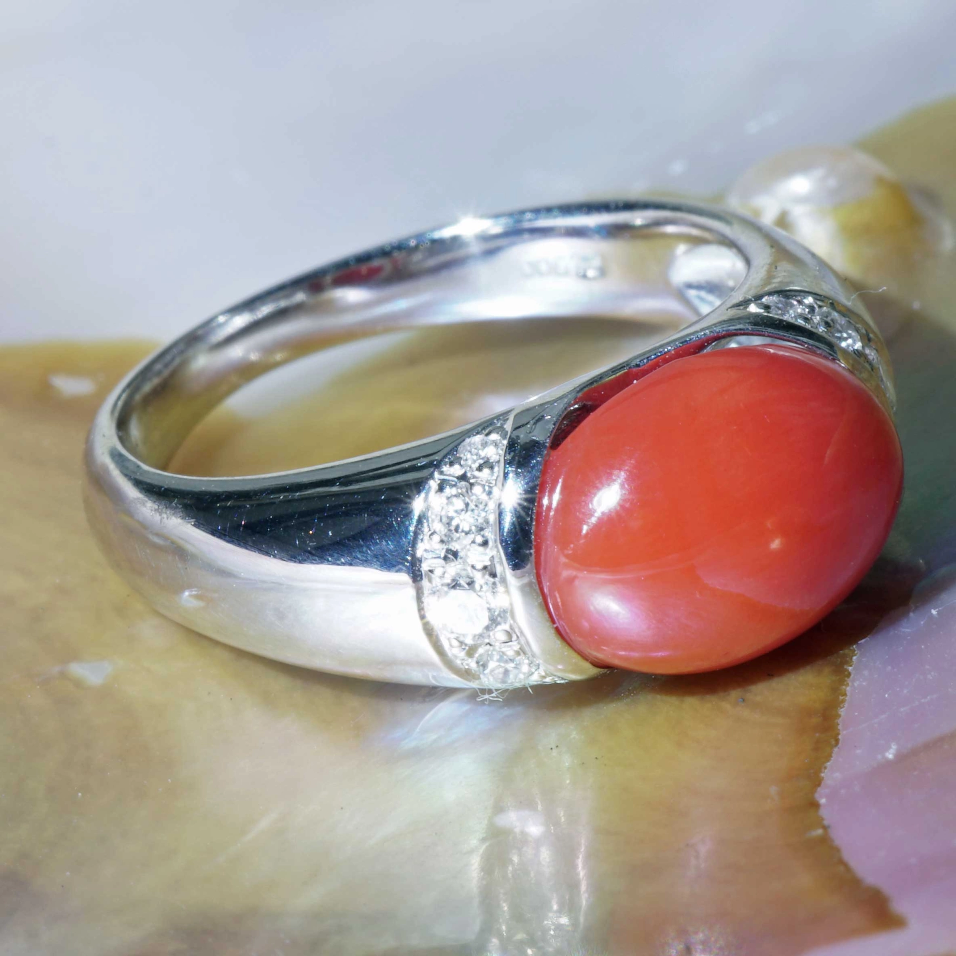 Sardegna Coral Brilliant Ring 900er Platinum AAA+ TW Loupeclean