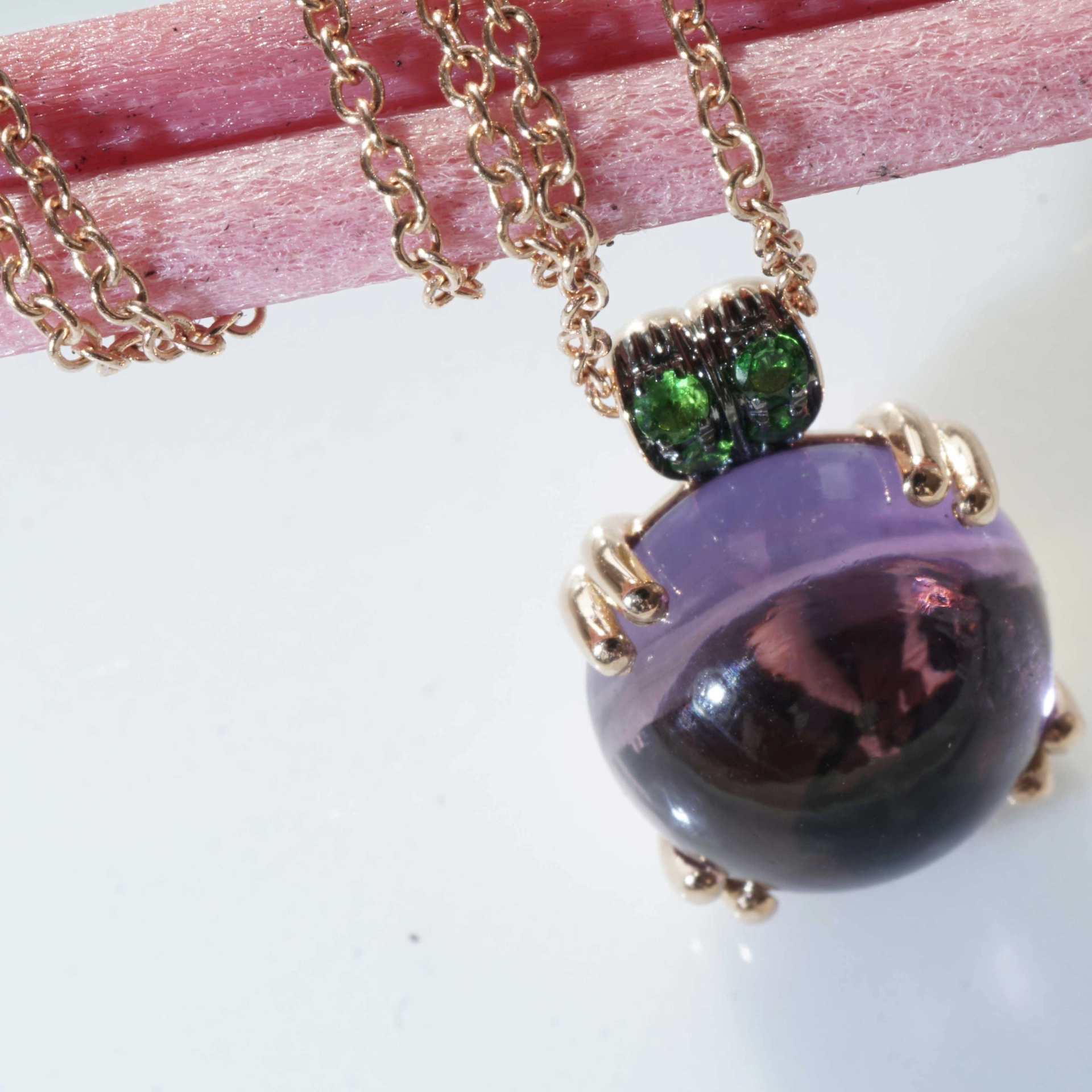 Amethyst Tsavorith Necklace 18 kt Rose Gold.sweet Bubbles..round Gemstone
