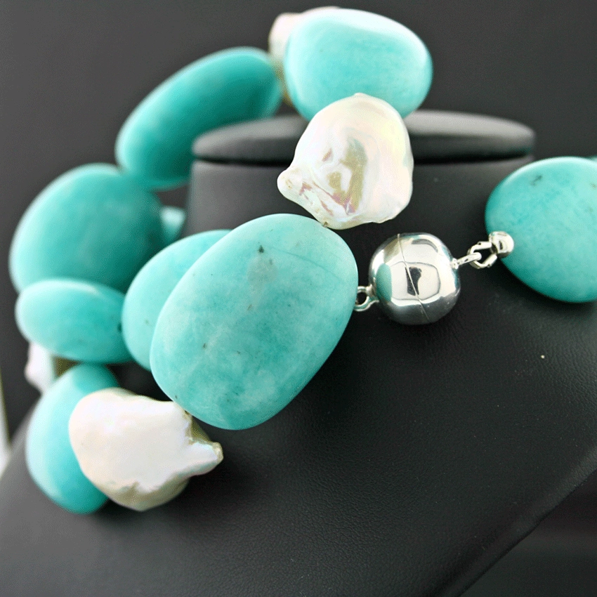 Amazonit-Biwaperl-Collier