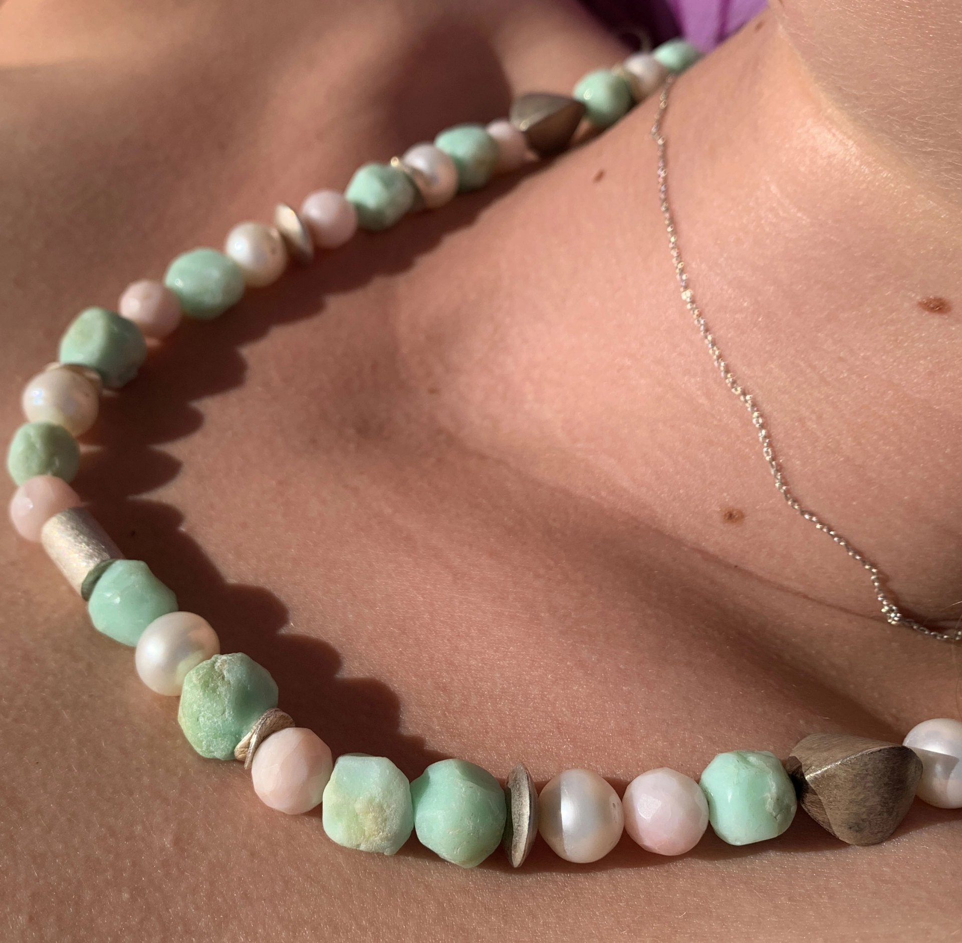 Chrysoprase Andenopal Pearl Silver Chain....only for you