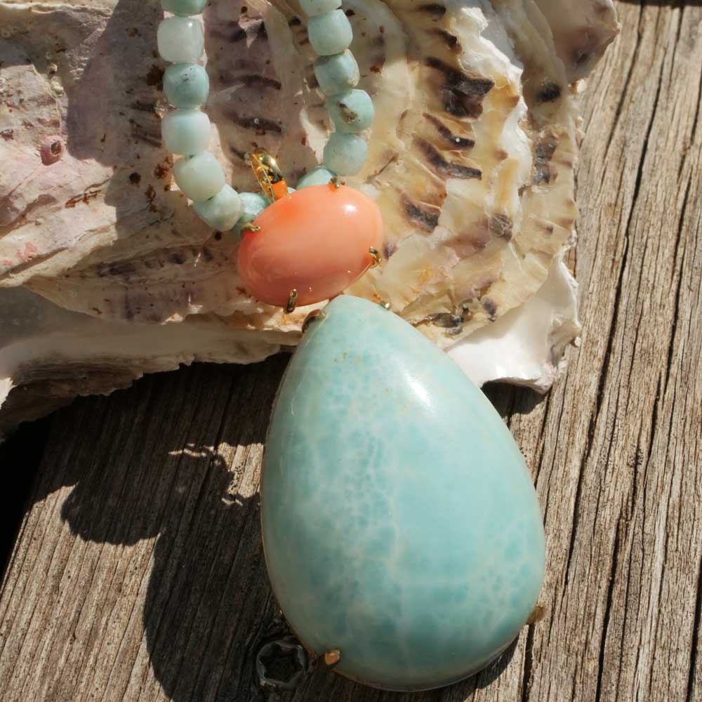 XL Larimar Coral Pendant 105 ct 9 ct in 585 Yellow Gold...has the Potential to become a favorite Piece