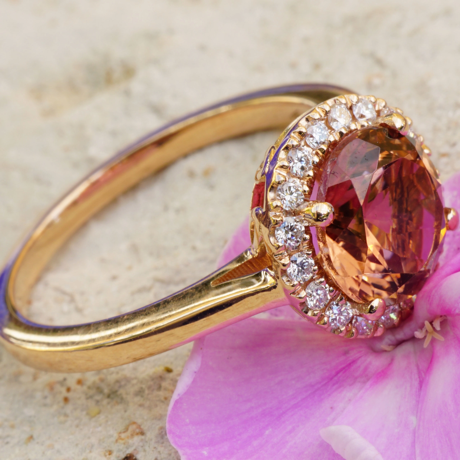 Turmalin Ring 18 kt Rosegold made in Valenza Springcolors