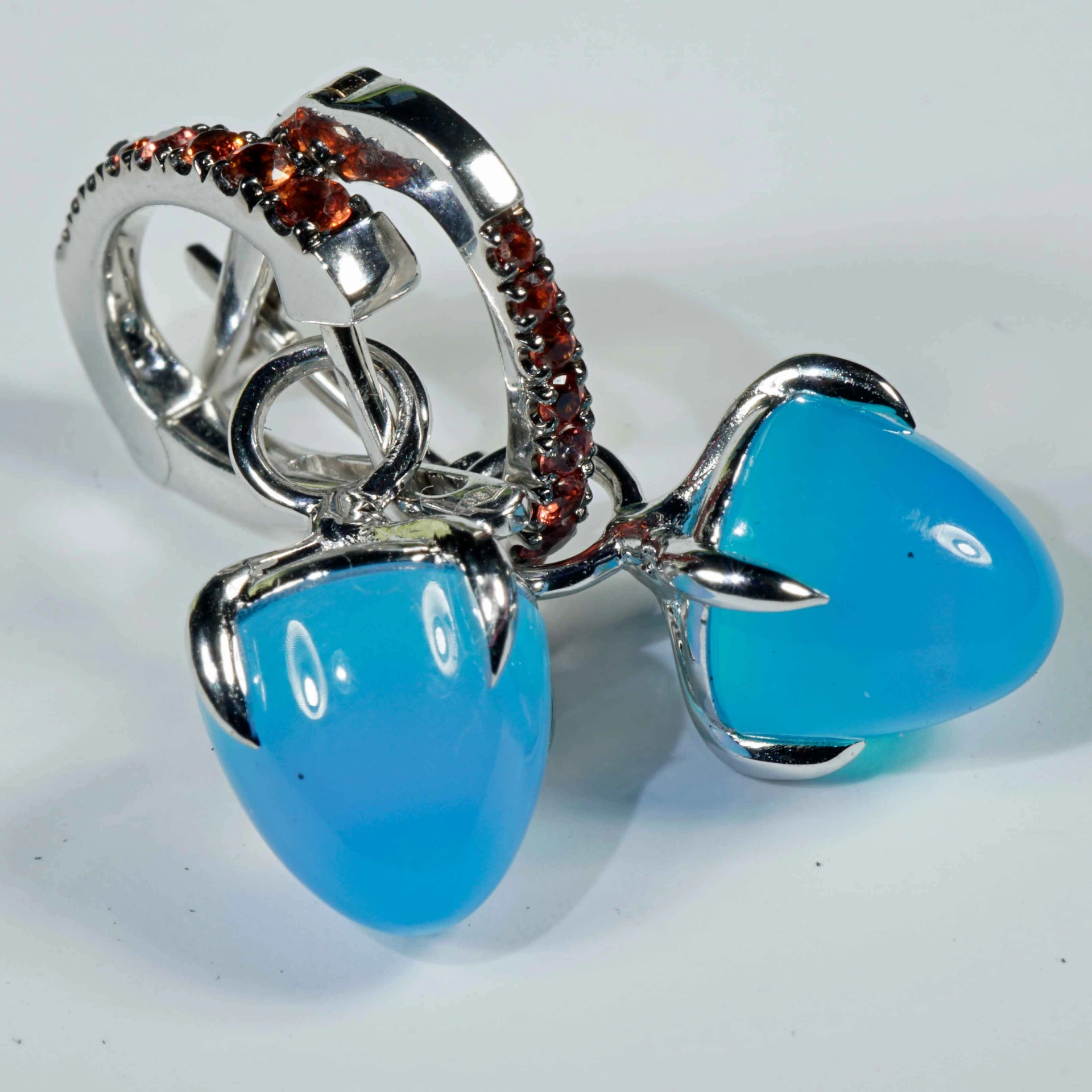 Saphire Paraiba Agate Earrings 18kt Whitegold delightful italian Design