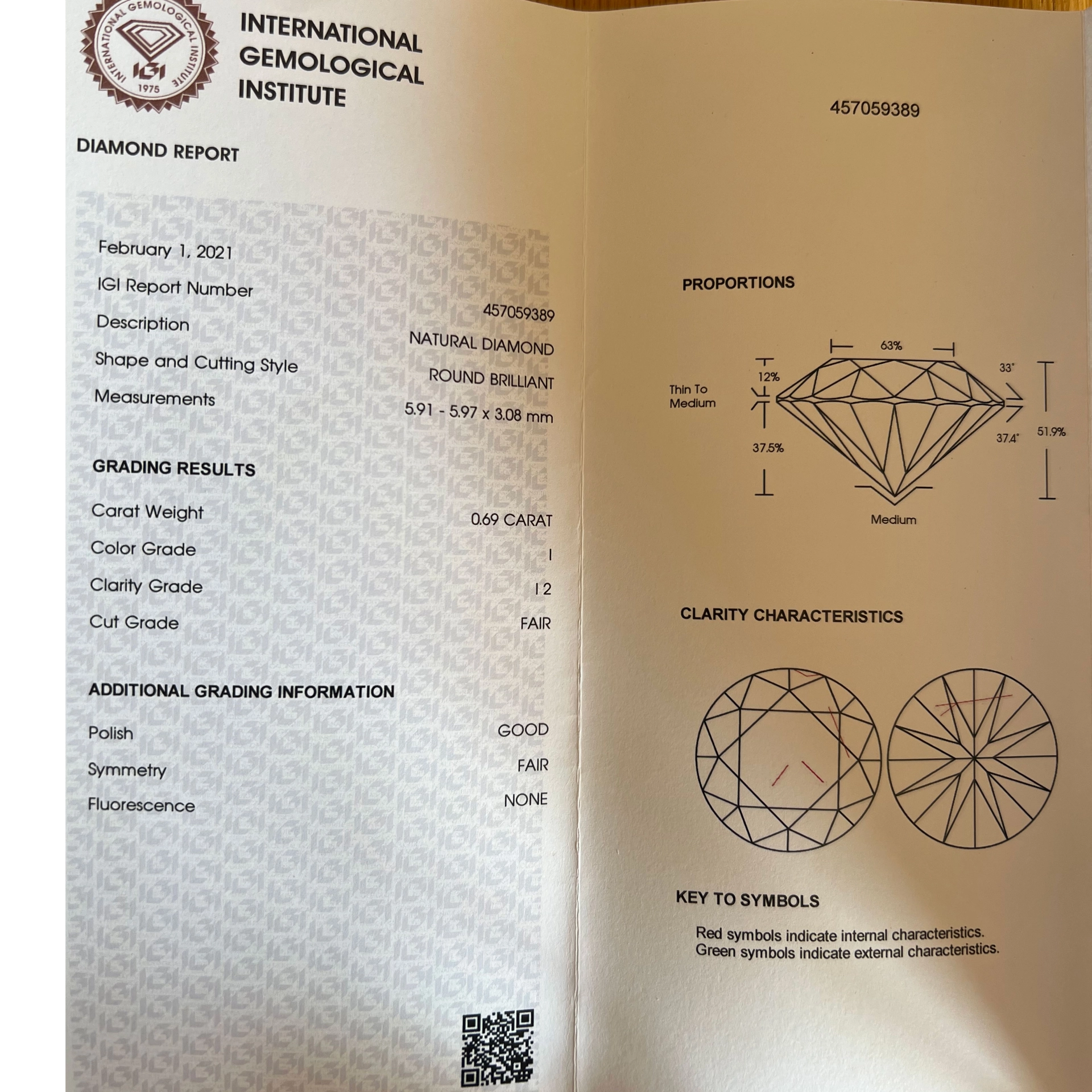 Cool full cut brilliant ideal for framing, 0.22 ct, tinted white (K) / I1  welded by IGI