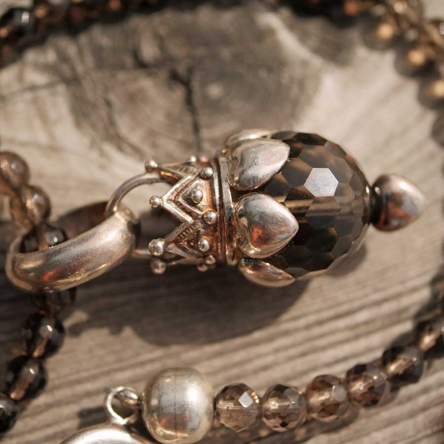 Chilango Smoky Quartz Necklace in 100 cm Length with Great Crown Smoky Quartz Pendant 925 Silver