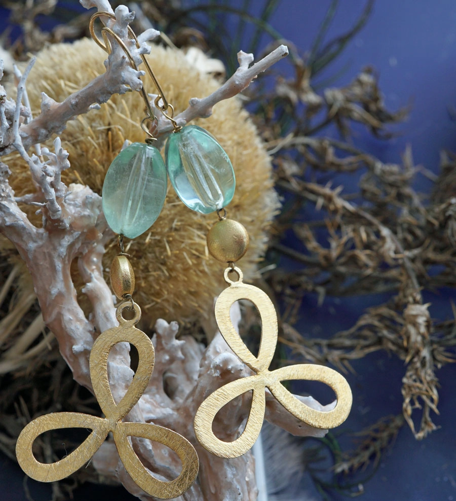 Prehnite Earrings Designer Silver gold-plated exceptional Gemstone