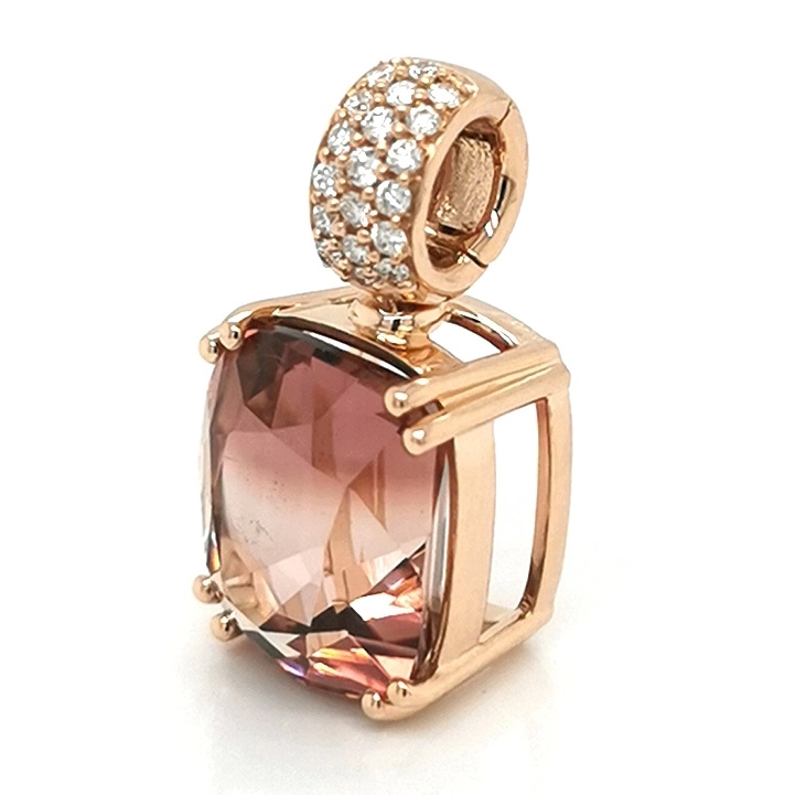Tourmaline Brilliant Pendant in 750 Rose gold Sunset Beach Color 9.85 ct Africa/Congo