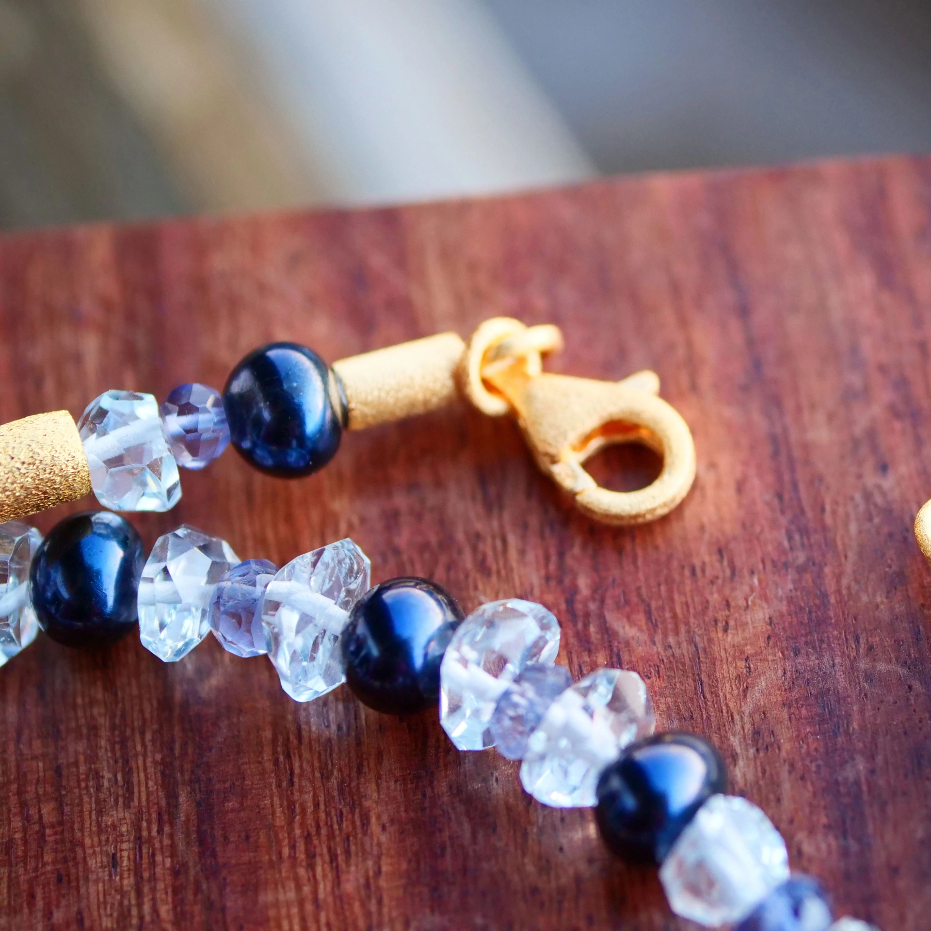 Unikat Kette Silber vergoldet  Aquamarine und Süßwasserperlchen