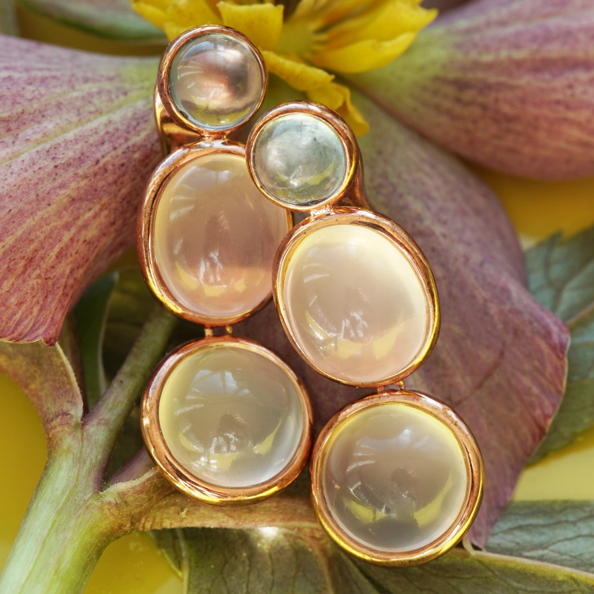 Ohrhänger in 750er Rosegold Mondstein Rosenquarz Aquamarin Fashionfarben