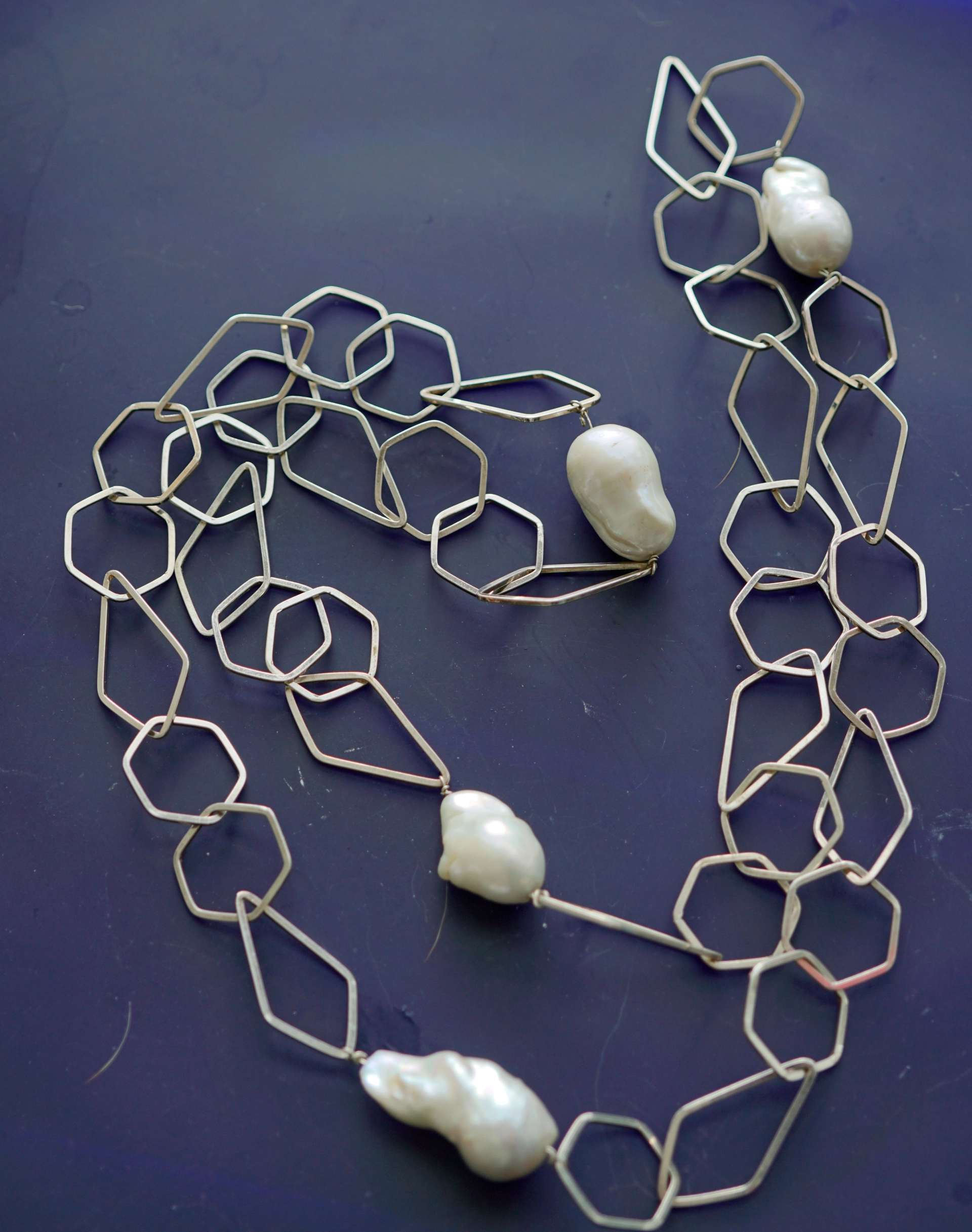 Lange Silbergliederkette mit Jumboperlen 925 Silber