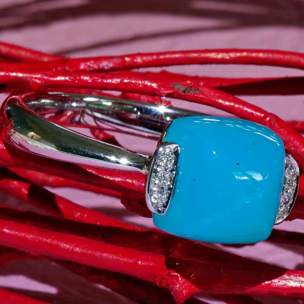Paraiba Agate Brilliant Ring 750 White Gold Sweety Combination Ring Simply Casual