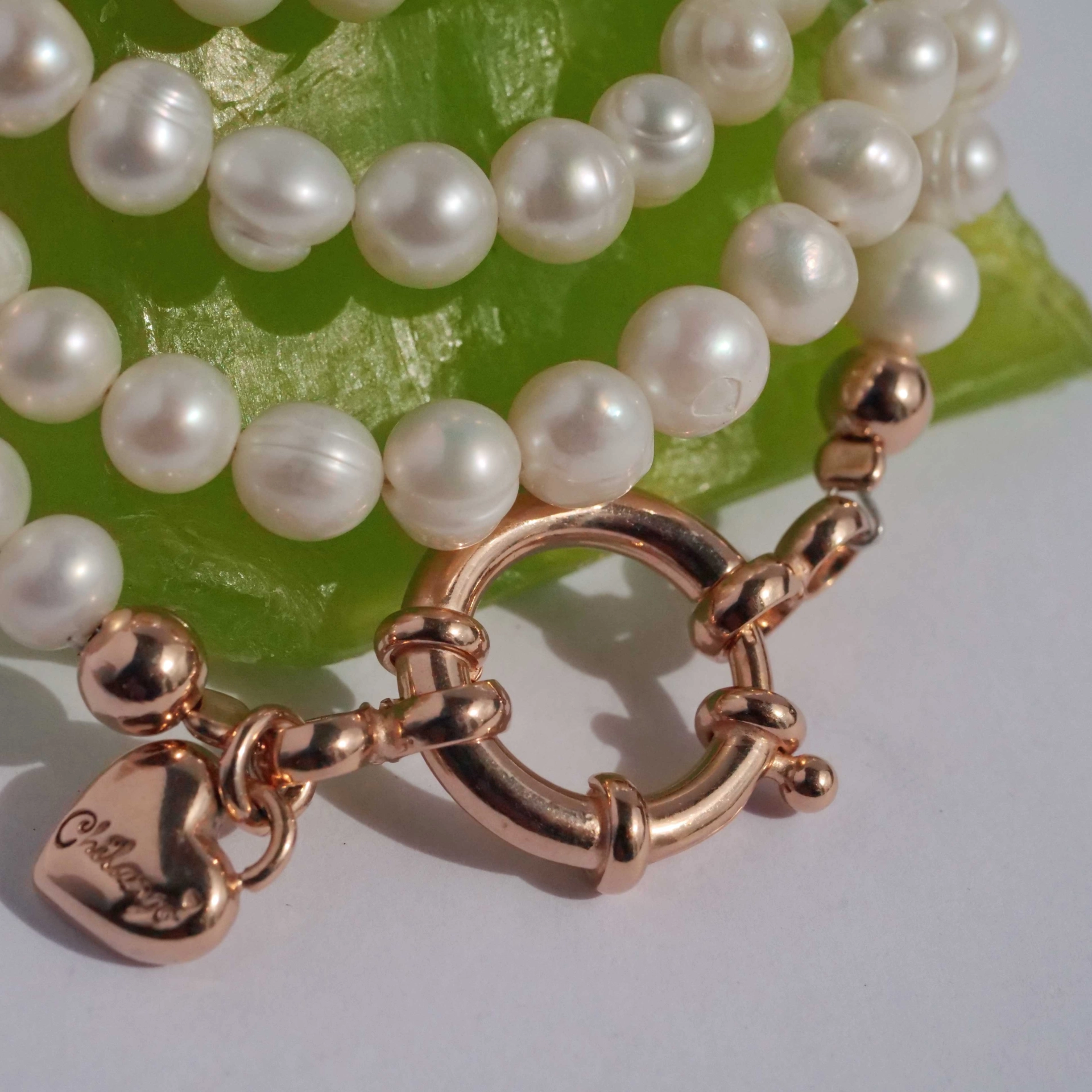 Original Chilango Pearl Necklace with white 7 mm cultured Pearls in 85 cm rosegold plated