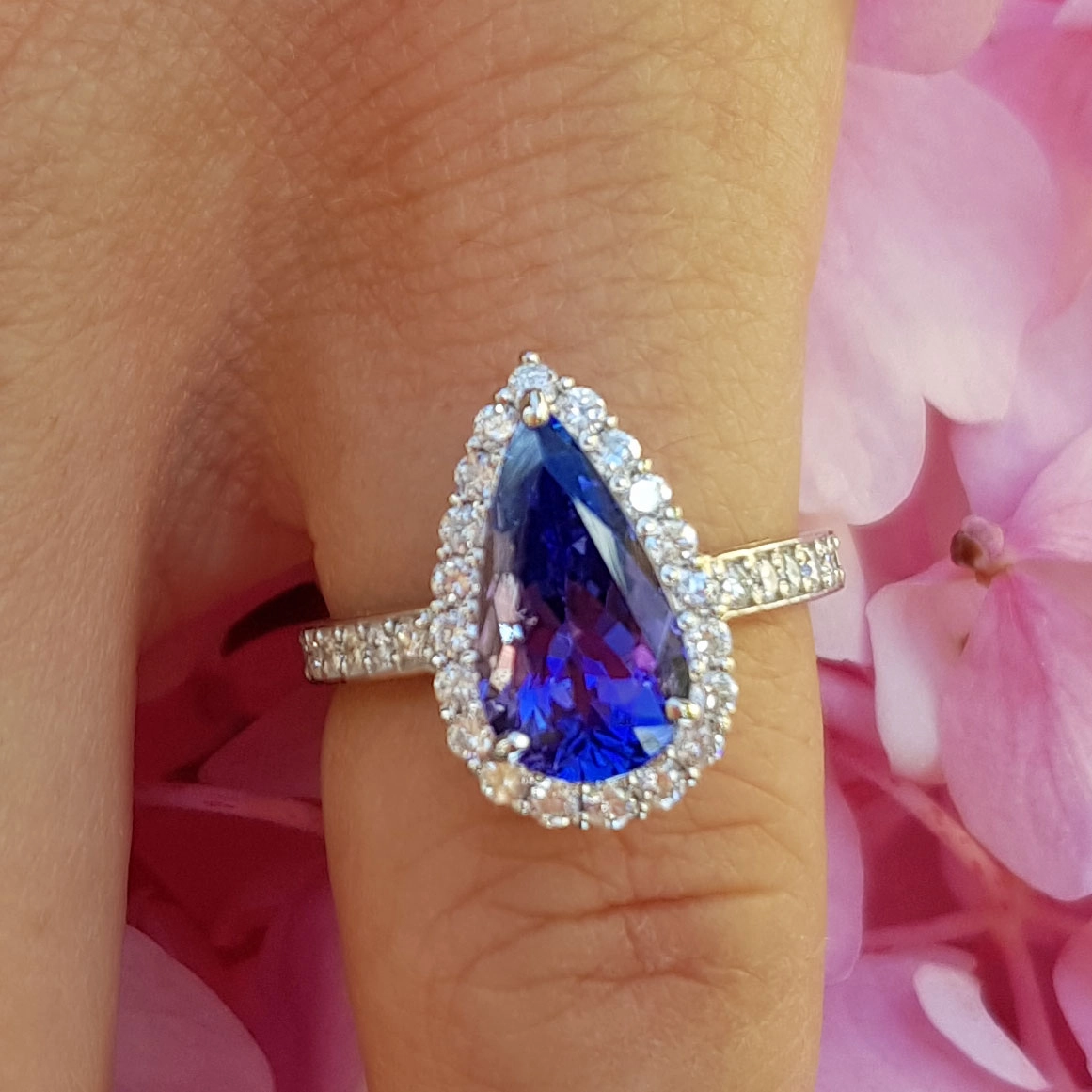 Tansanit Brillant Ring 900er Platin