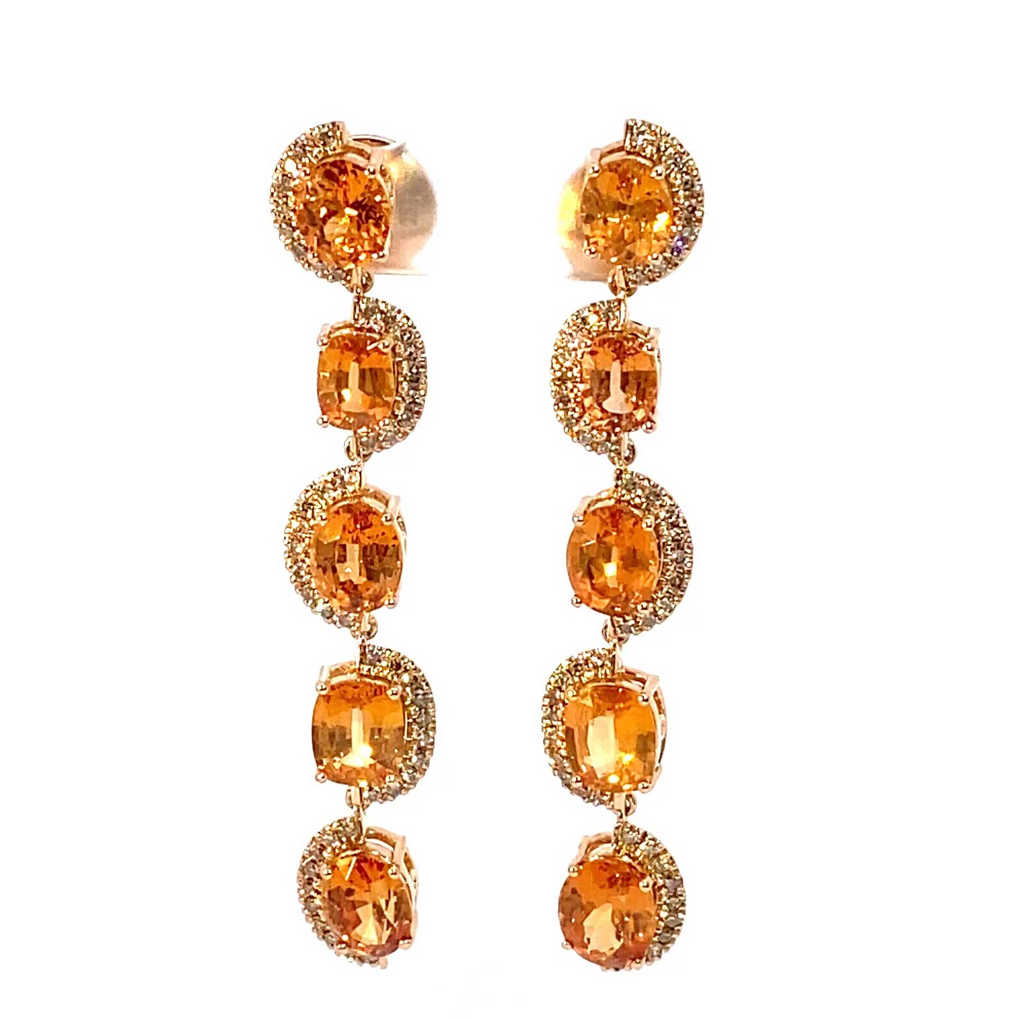 Rare Mandarin Garnet Brilliant Chandelier Dangle Earrings 750 Rose Gold 14.85 ct 0.76 ct Exceptional Color Orange