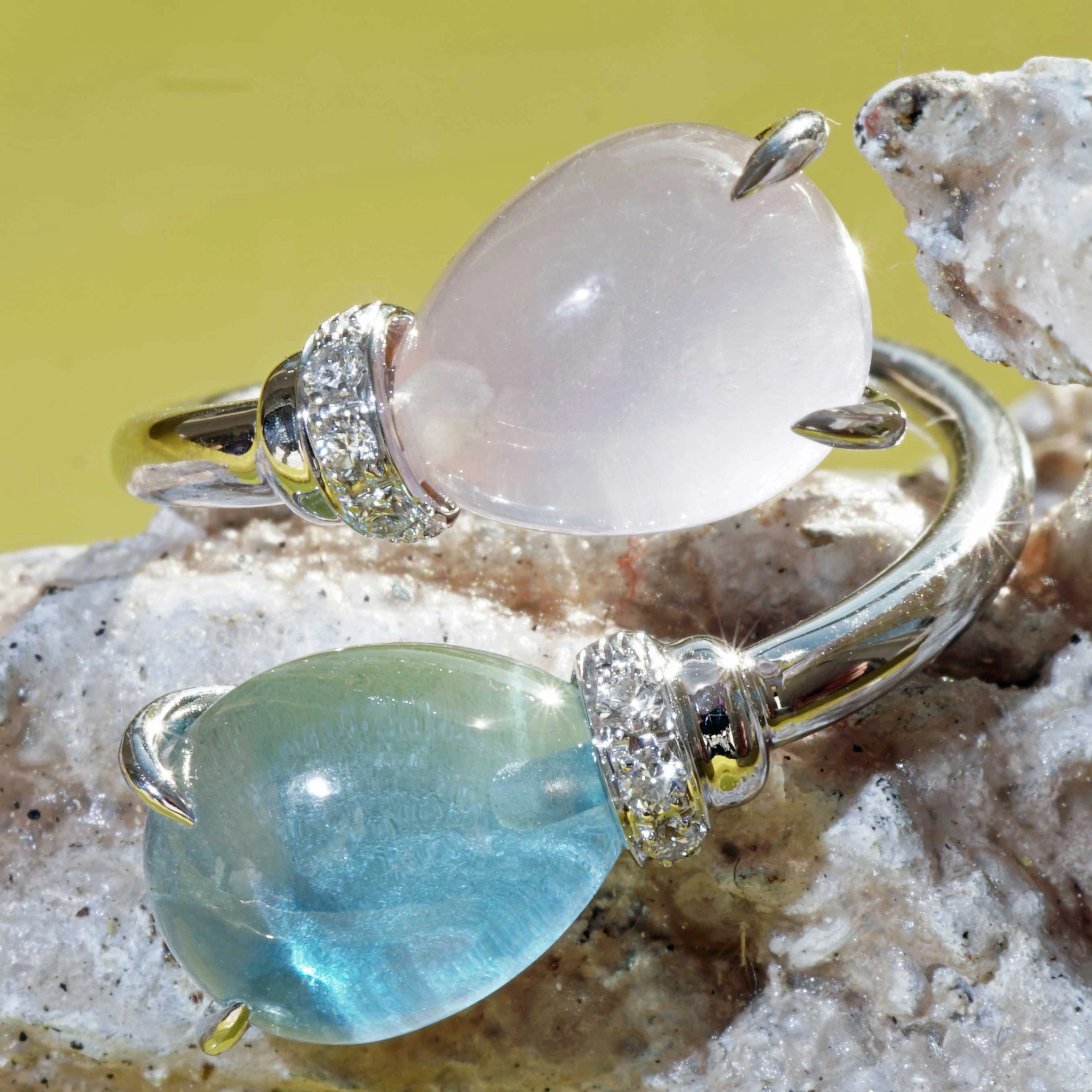 Drop Ring..soo sweet...with Blue Topaz and Rose Quartz..made in Italy