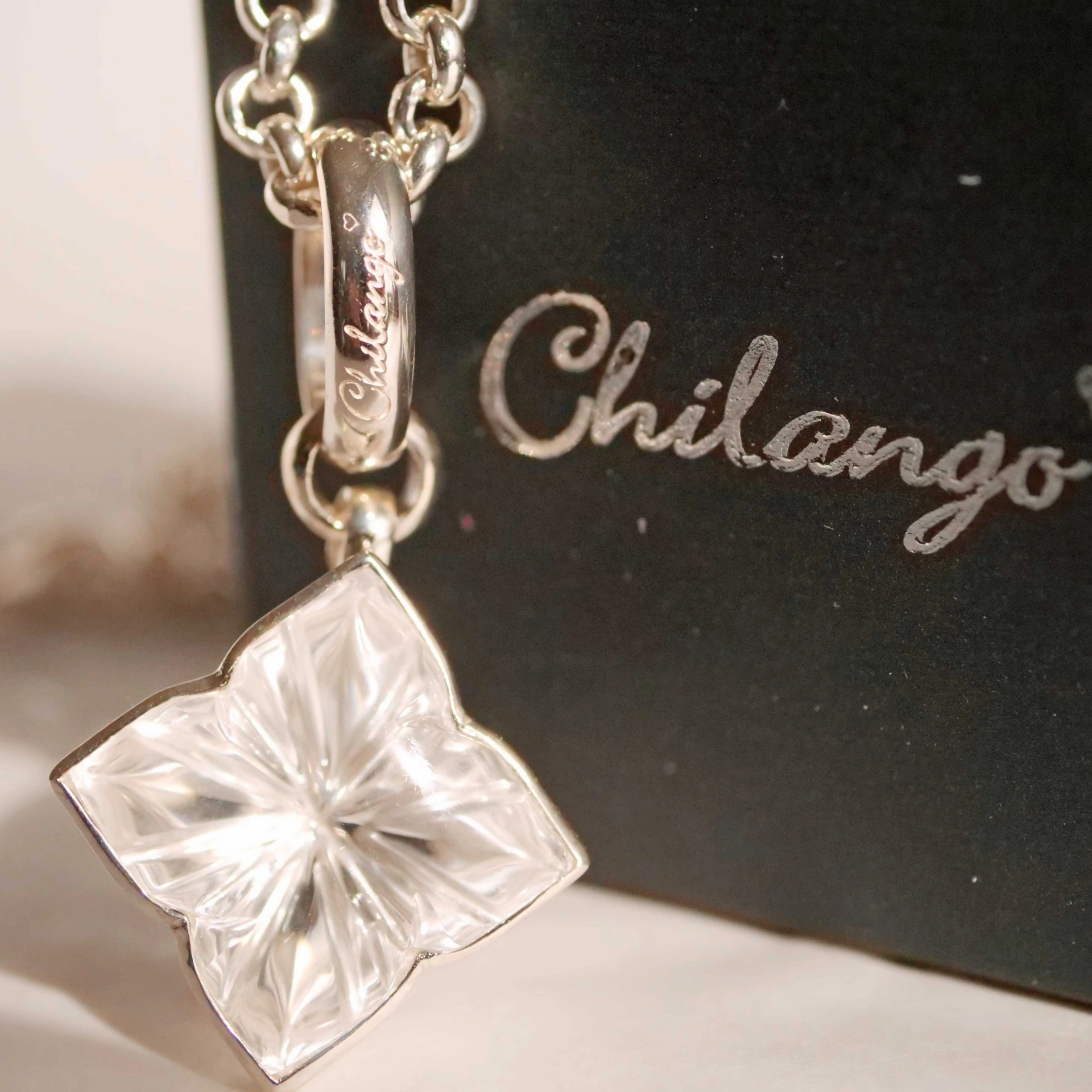 Pendant from Chilango Square Flower Diamond Cut White Quartz