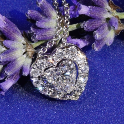 Necklace with Heart full cut brilliant approx. 0.90 ct, H (white) / SI2  GIA report 18 kt White Gold
