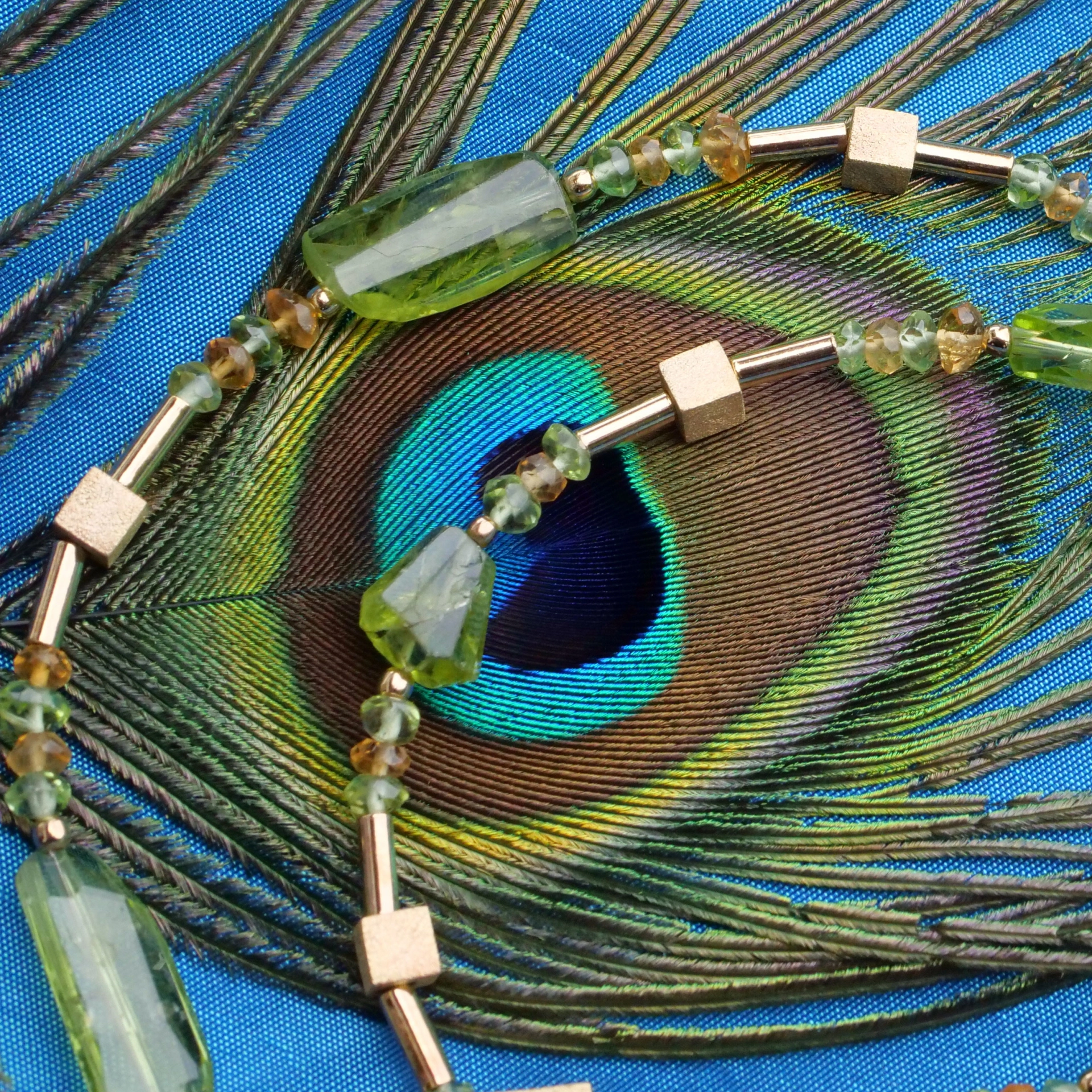 Peridot Citrin Collier 925er Silber vergoldet Handarbeit Traumkristalle