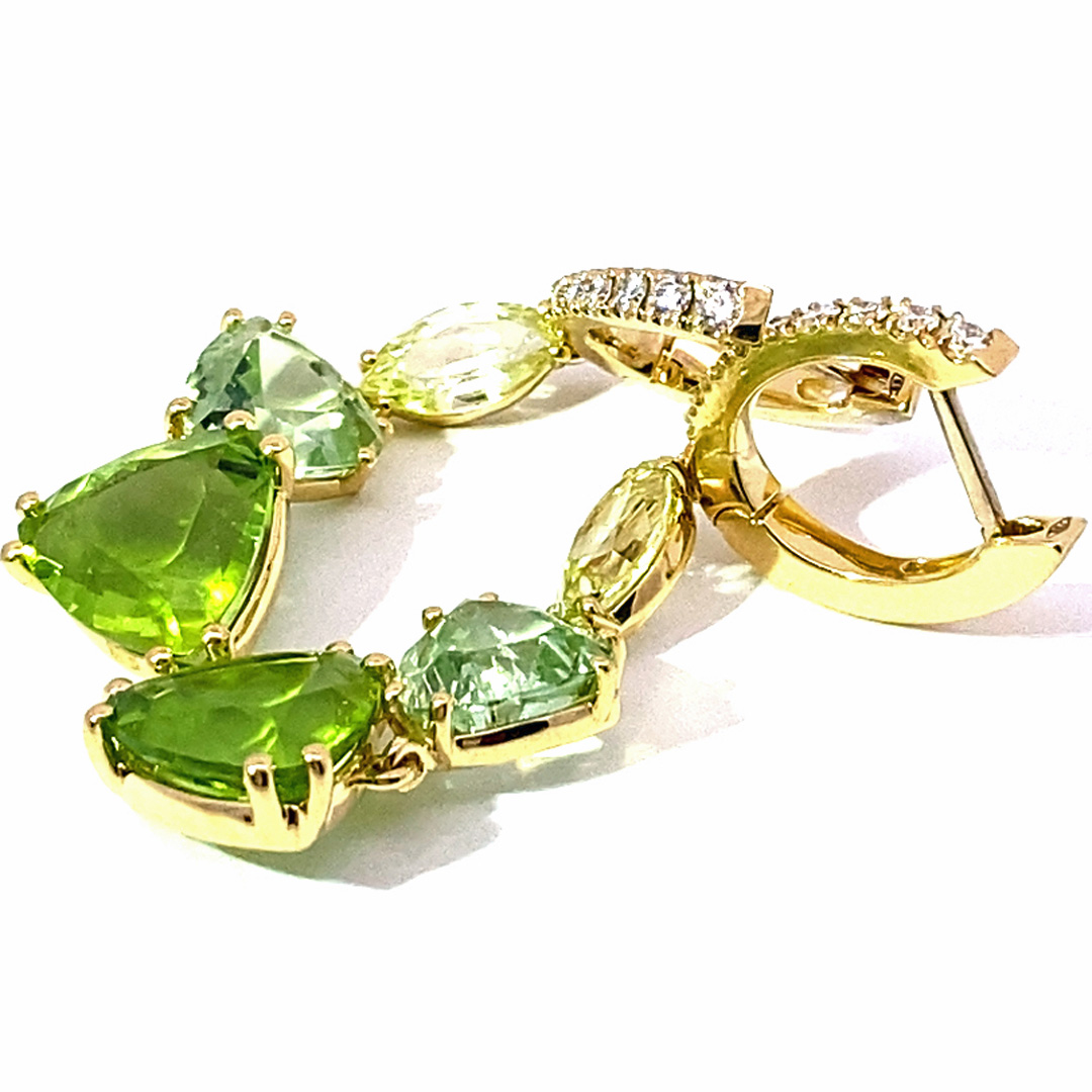 Chrysoberyl Tourmaline Peridot Brilliant Drop Earrings 750 Yellow Gold 10 ct AAA+... unbelievable, fragile play of colours
