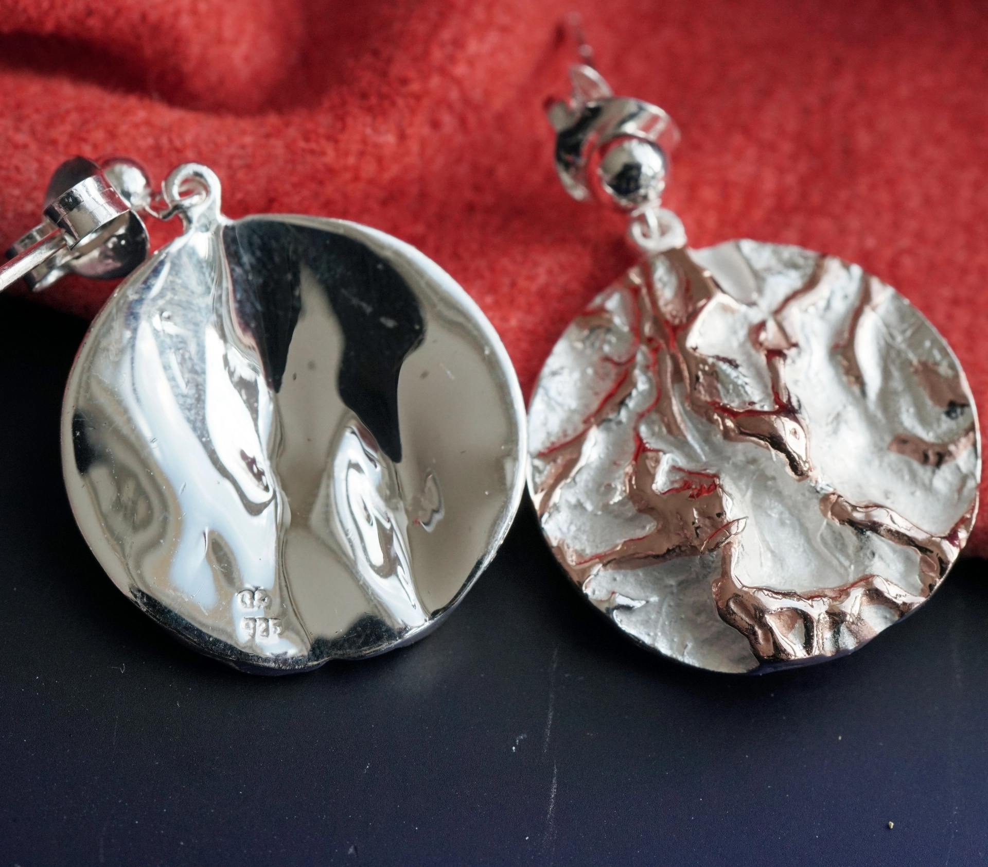 Ohrhänger Designerschmuck 21 mm D. Silber rosevergoldet Handarbeit