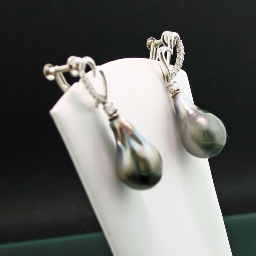 Tahiti-Zuchtperl-Brillant-Stecker, 900/-Platin