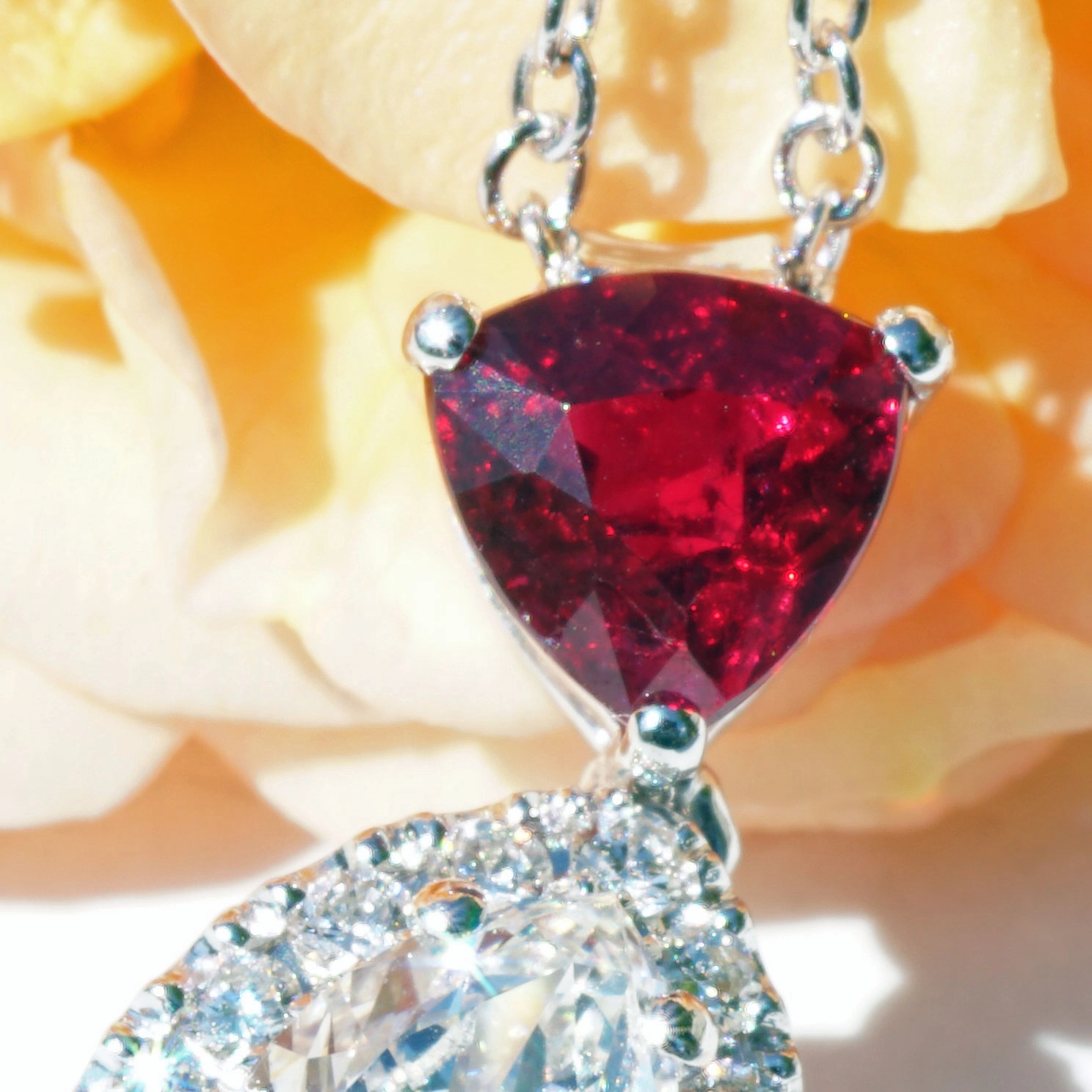 Ruby diamond pendant with chain RED RARE from Mosambique, 0.64 ct, pigeonblood, unique