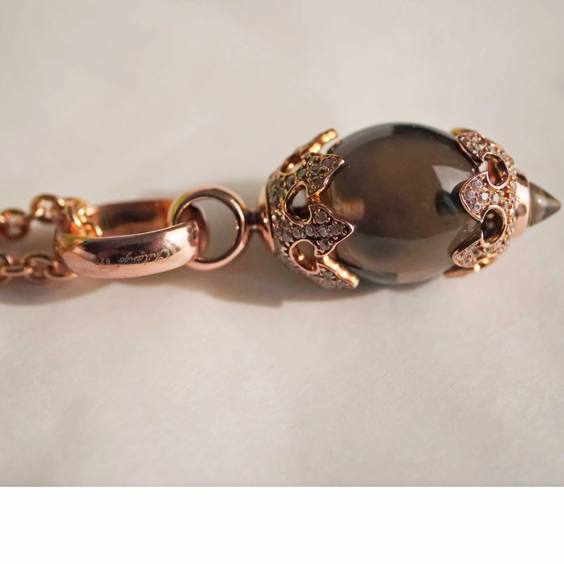 Chilango Pendant Crystal Smokey Quartz Crown Circonia 925 Silver