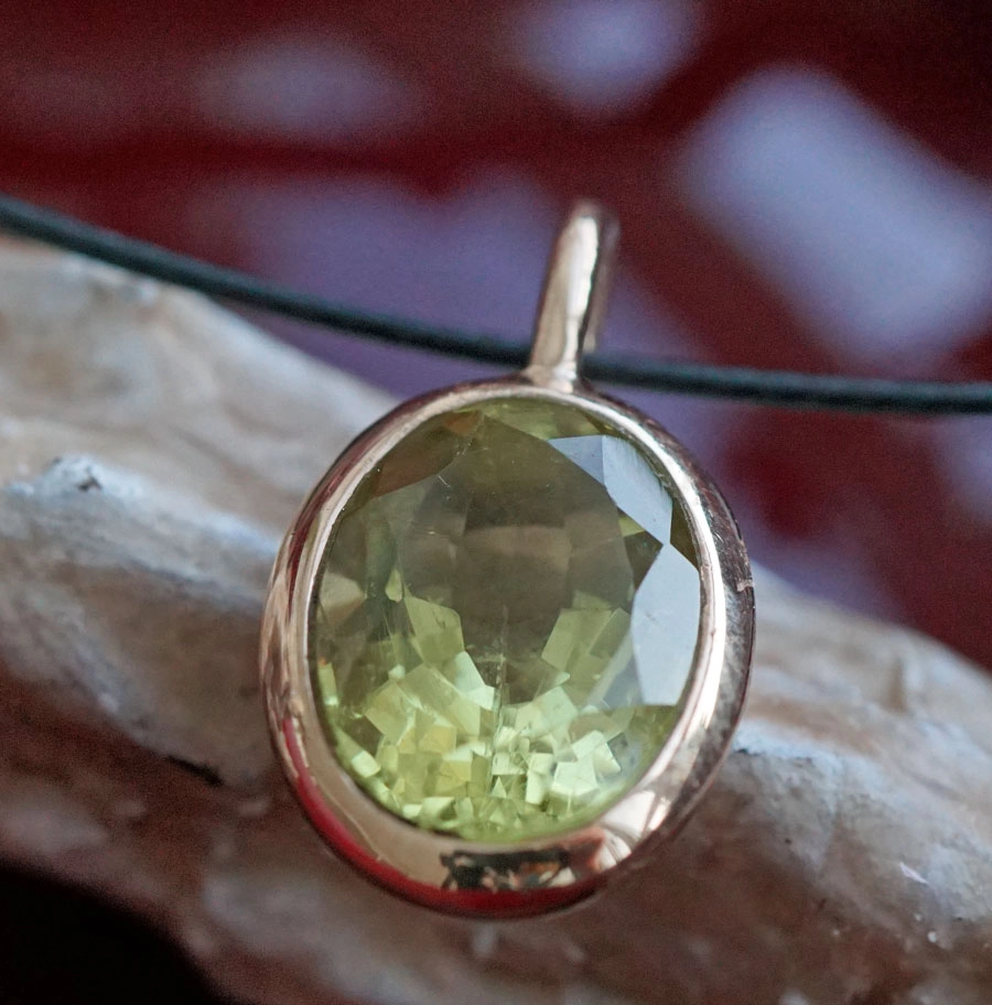Lemoncitrin Anhänger 24 x 13 mm Qietschvergnügt  925er Silber rosevergoldet