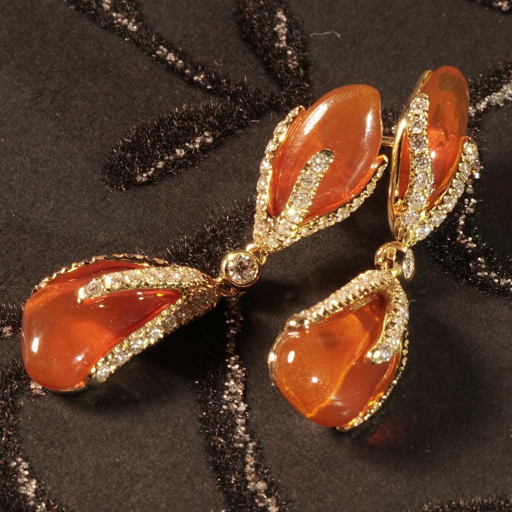 Fireopal Brilliant Earrings 18 kt Yellow Gold...abstract Design sooo stunning 