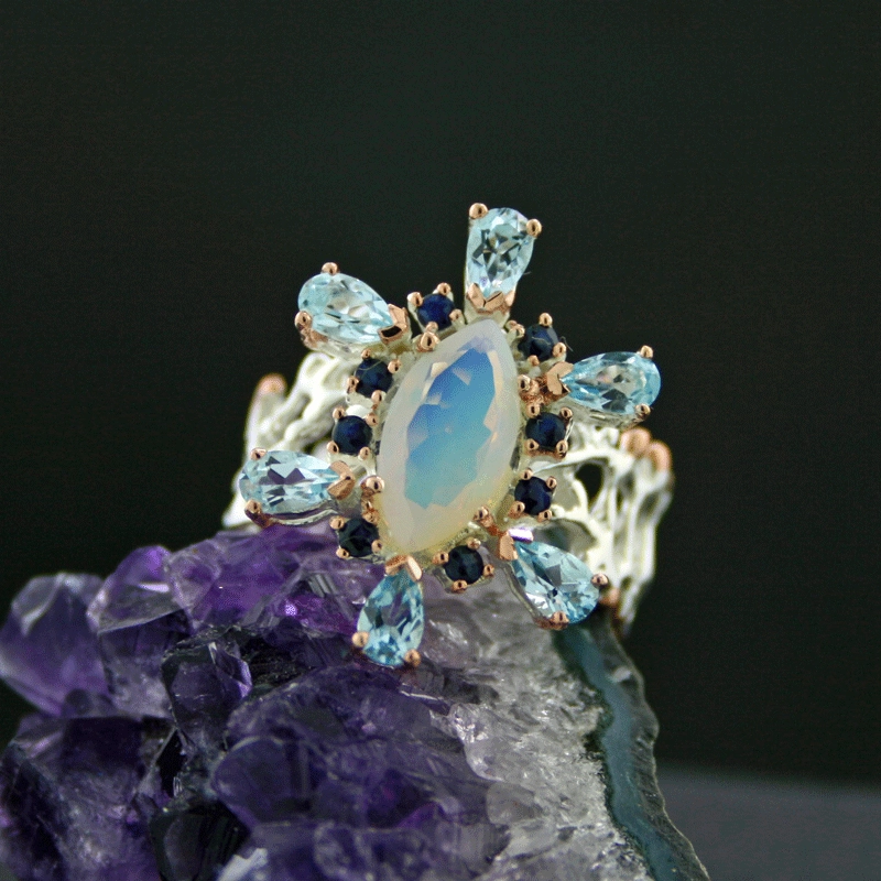 Opal-Saphir-Topas-Ring, 925/-Silber