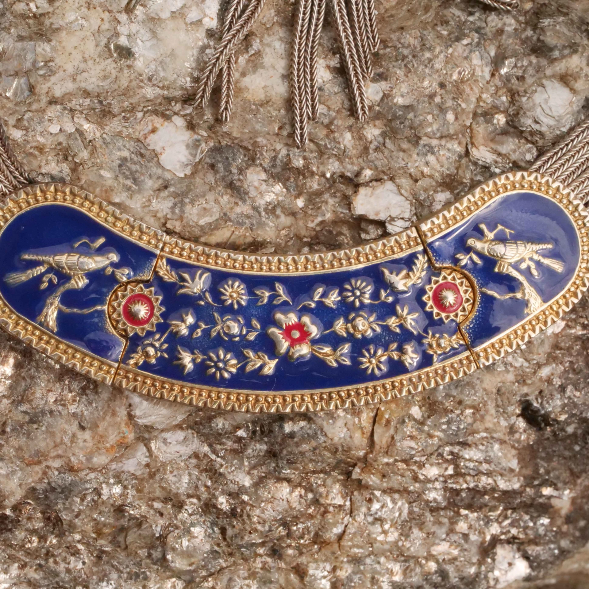 Floral Enamel Necklace and Earrings 925 Silver 160 grams...magnificient