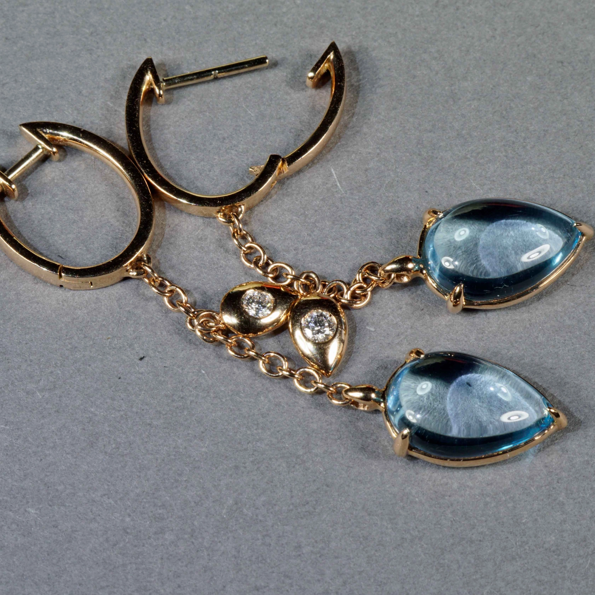 Bluetopaz Brilliant Earrings 18 kt Rose Gold...modern Chain Design 