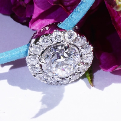 Pendant 18 kt White Gold Round full cut Brilliant 1.00 ct E  SI1  GIA report