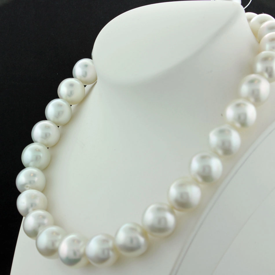 Südsee Zuchtperl Collier 13-15,3 mm weiß rund-l.unrund