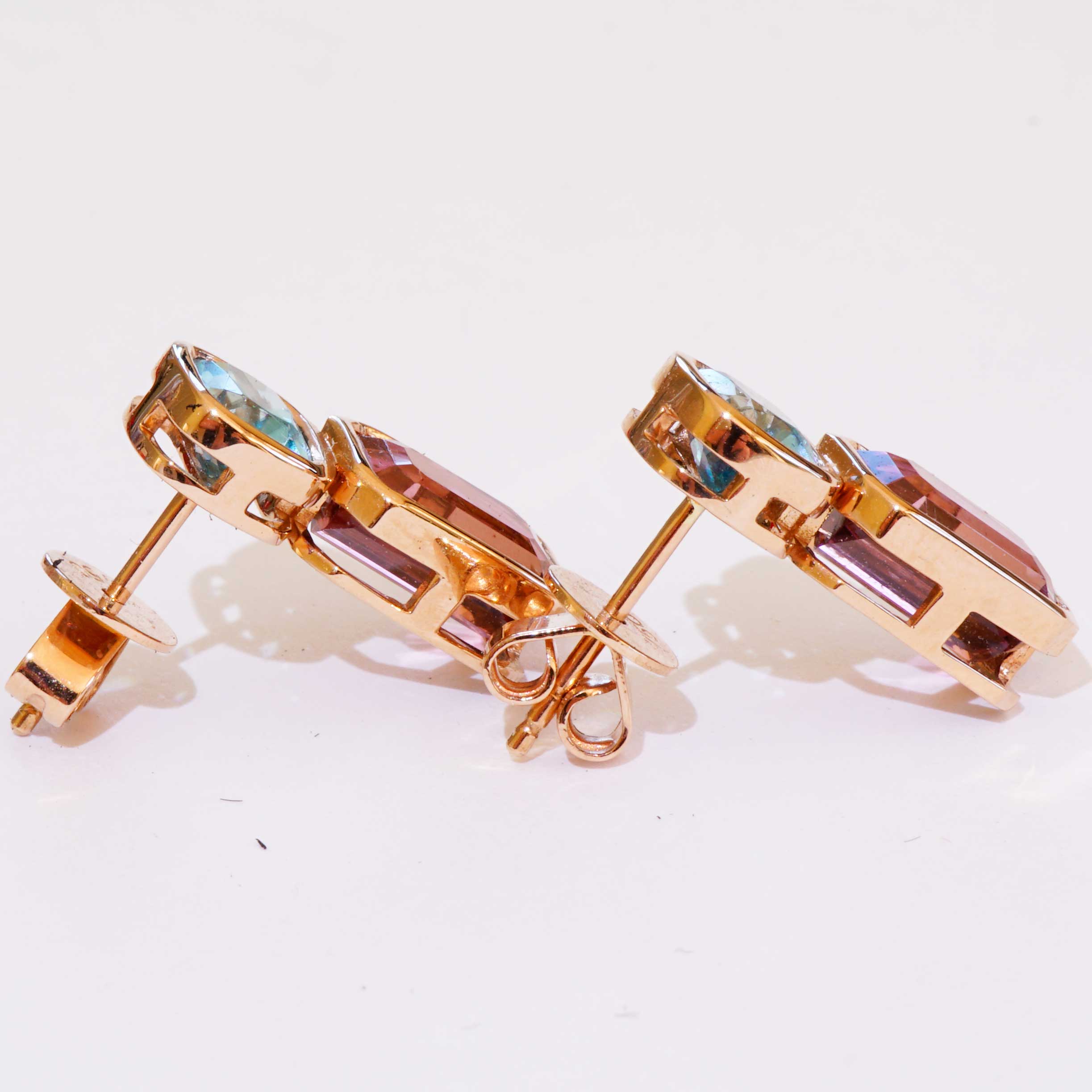 Blue Zirkon Tourmaline Ear Studs 18 kt Rose Gold....such a exquisite Color Combination