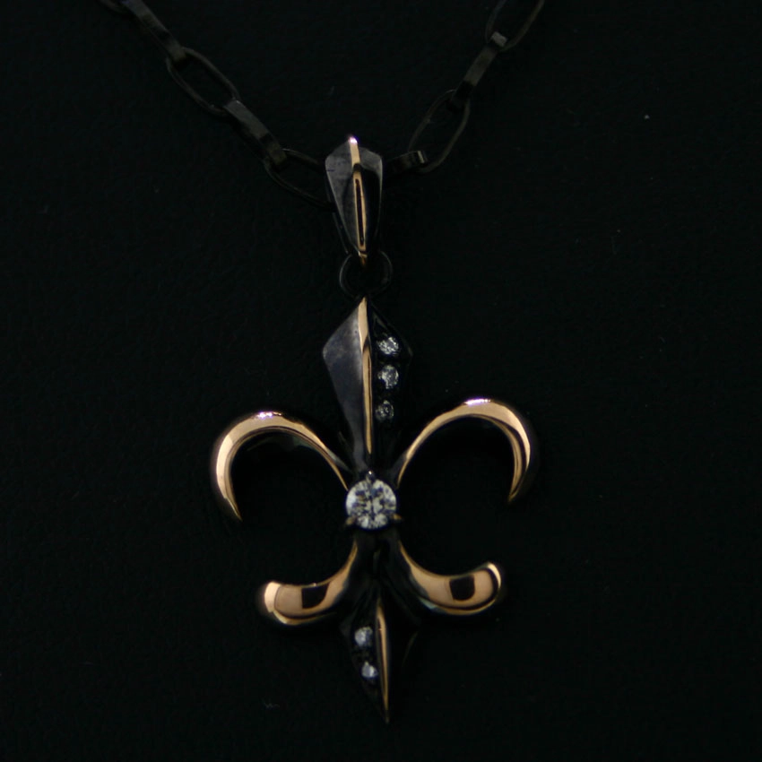 Diamantanhänger mit Kette, 750/-Rose´g., schwarz rhodiniert