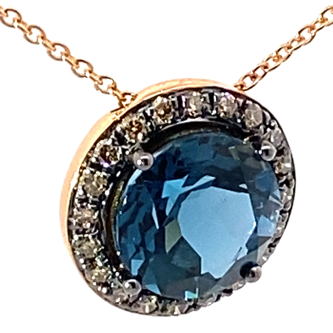 Blue and Grey....what a Cool Combination....Rosegold Pendant 18 kt Topaz and Diamonds