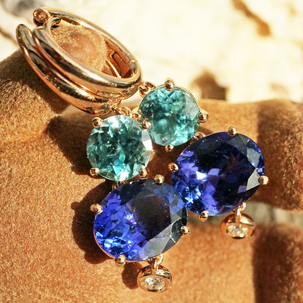 Tanzanite Zircon Brilliant Drop Earrings 750 Rose Gold... Bang colours 6.71 ct 4.84 ct 0.09 ct