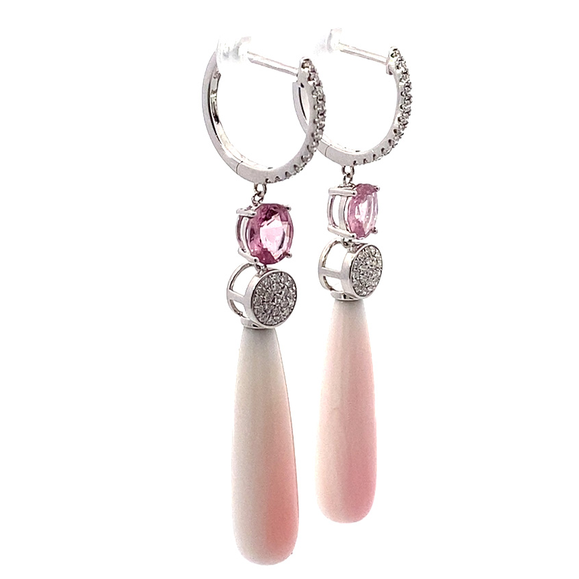 Spinel Brilliant Mother of Pearl Earrings 750 White Gold 0.47 ct TW VS Mine Tajikistan 2.15 ct Great Pink