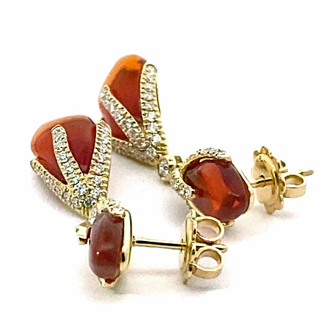 Fireopal Brilliant Earrings 18 kt Yellow Gold...abstract Design sooo stunning 