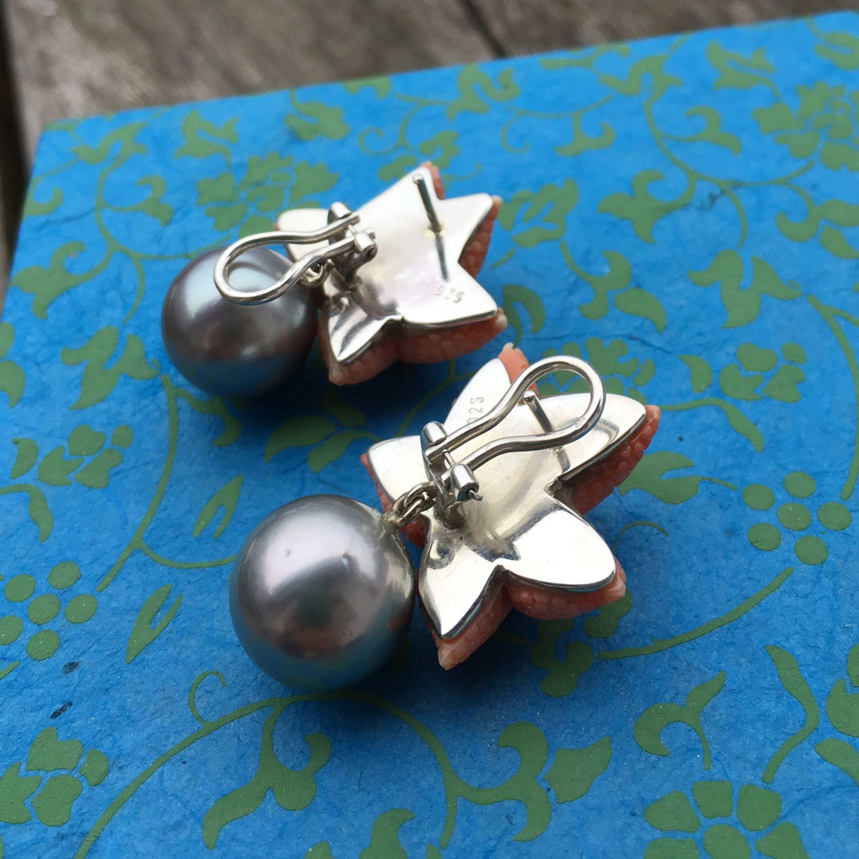 Ohrschmuck-Tahiti-Zuchtperlen-Koralle-Silber/Weißgold